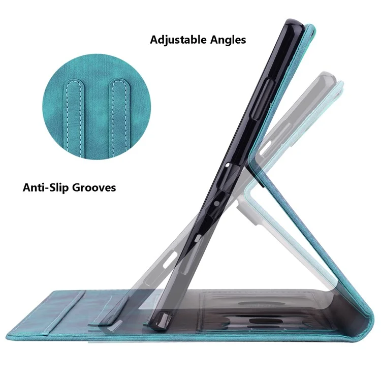 Für Samsung Galaxy Tab S9 Ultra / S8 Ultra Kartenfächer Ledertablett-Hülle Ständer Mit Aufgedruckter Blume Katze Tablet-Cover - Grün