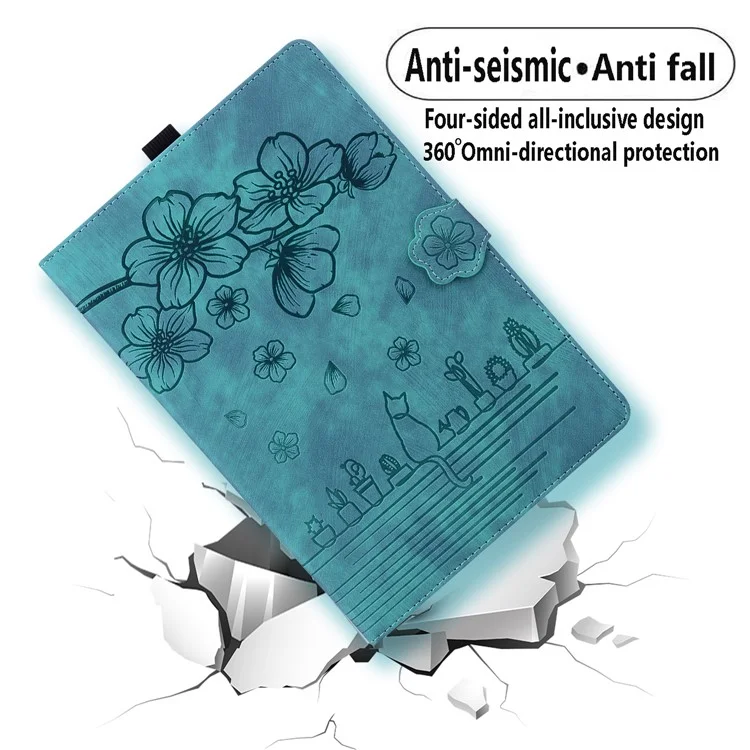 Für Samsung Galaxy Tab S9 Ultra / S8 Ultra Kartenfächer Ledertablett-Hülle Ständer Mit Aufgedruckter Blume Katze Tablet-Cover - Grün