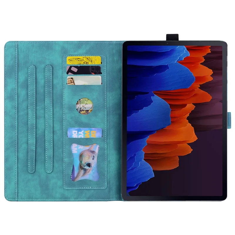 Card Slots Tablet Case for Samsung Galaxy Tab S9+ / S8+ / S7+ / S7 FE T970 T976B PU Leather Stand Tablet Cover - Green