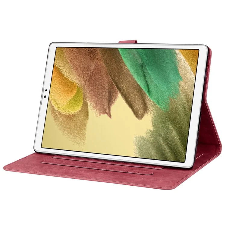 Funda de Tablet de pie para Samsung Galaxy Tab A7 Lite de 8.7 pulgadas Cubierta de piel de imitación con flores y gatos con ranuras para tarjetas - Rojo vino