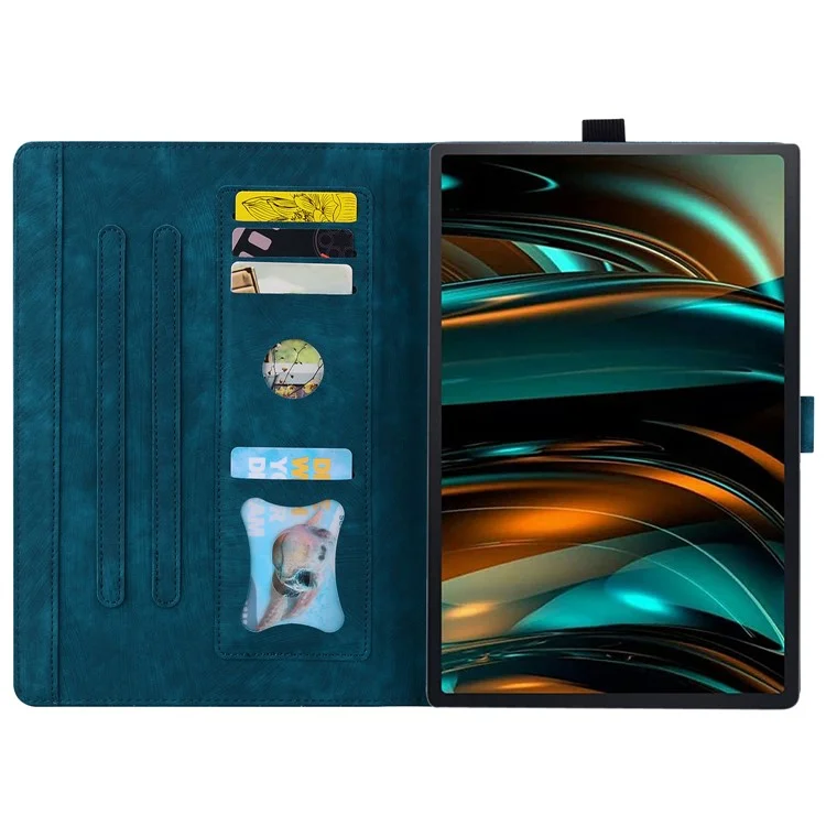 Чехол-держатель для планшета Samsung Galaxy Tab A8 10.5 (2021) / (2022), кожаный чехол с цветочным и кошачьим рисунком, подставкой - Сапфировый