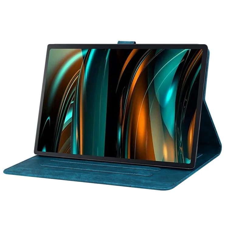 Чехол-держатель для планшета Samsung Galaxy Tab A8 10.5 (2021) / (2022), кожаный чехол с цветочным и кошачьим рисунком, подставкой - Сапфировый