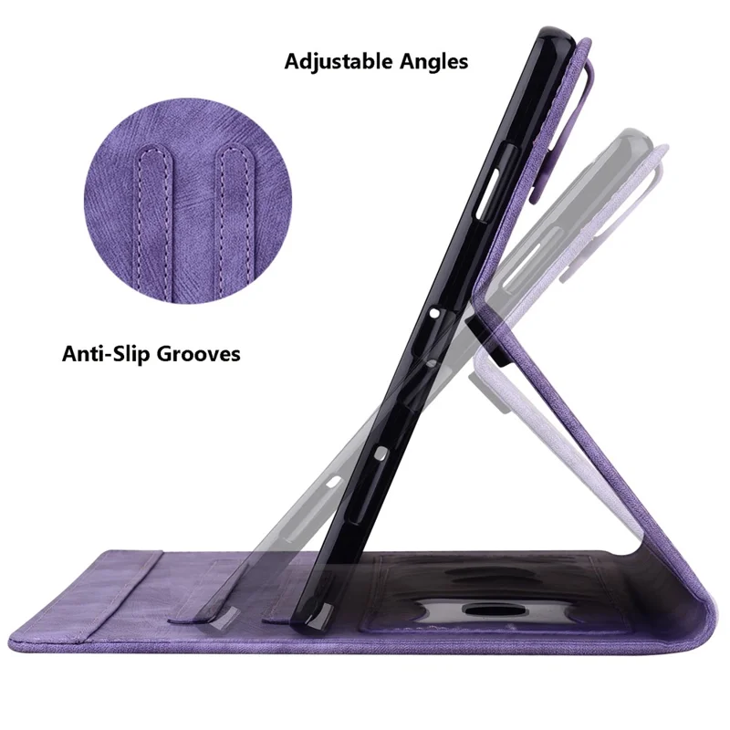 For Samsung Galaxy Tab A8 10.5 (2021) / (2022) Card Holder Tablet Leather Case Imprinted Flower Cat Stand Tablet Cover - Purple
