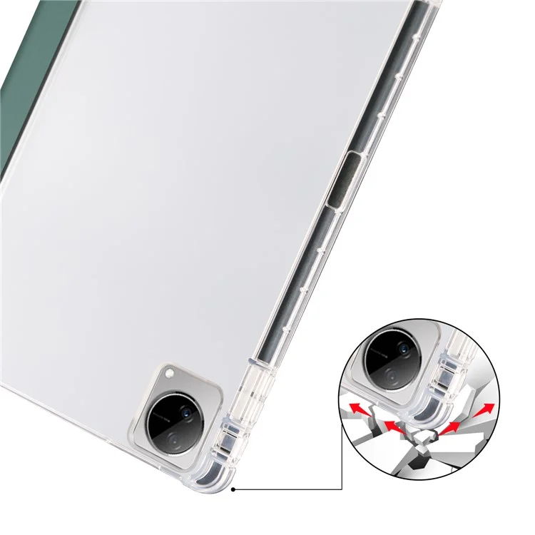 Para vivo Pad Tri-Fold Stand PU Leather Case Transparent Back Protective Tablet Cover with Pencil Holder - Midnight Green