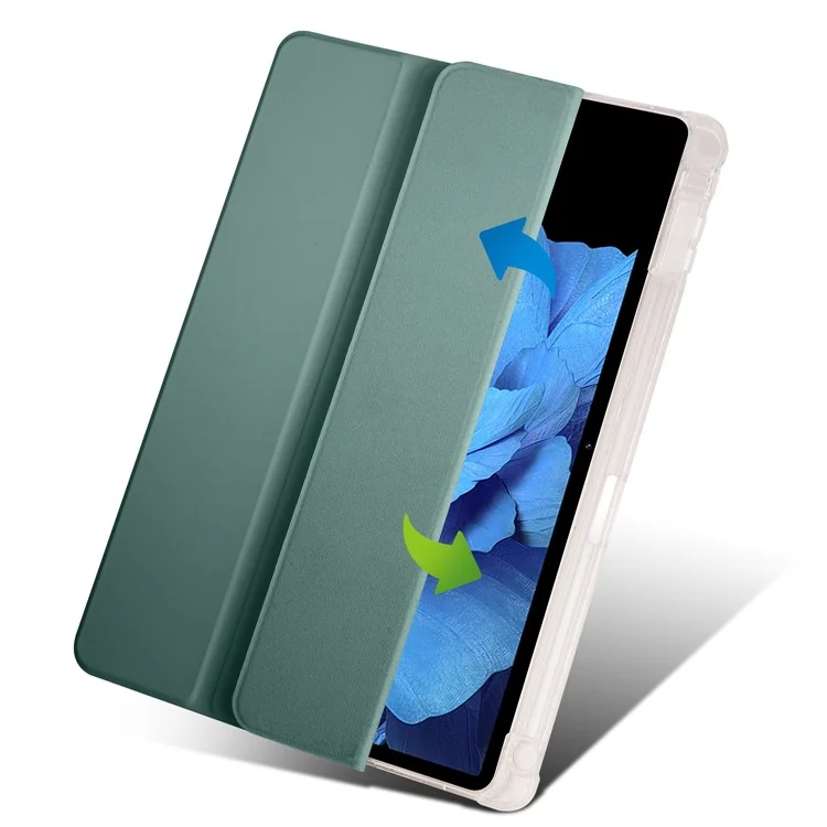 Para vivo Pad Tri-Fold Stand PU Leather Case Transparent Back Protective Tablet Cover with Pencil Holder - Midnight Green