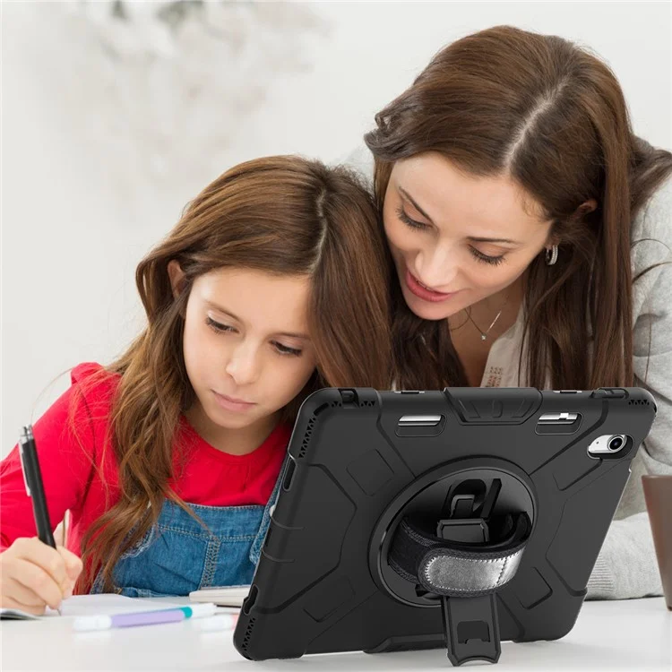 Pour iPad 10,9 (2022) Étui de protection antichoc avec support Étui de tablette en PC + silicone avec bandoulière - Noir