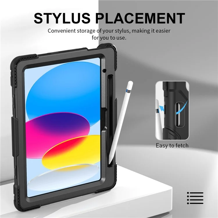 Pour iPad 10,9 (2022) Étui de protection antichoc avec support Étui de tablette en PC + silicone avec bandoulière - Noir