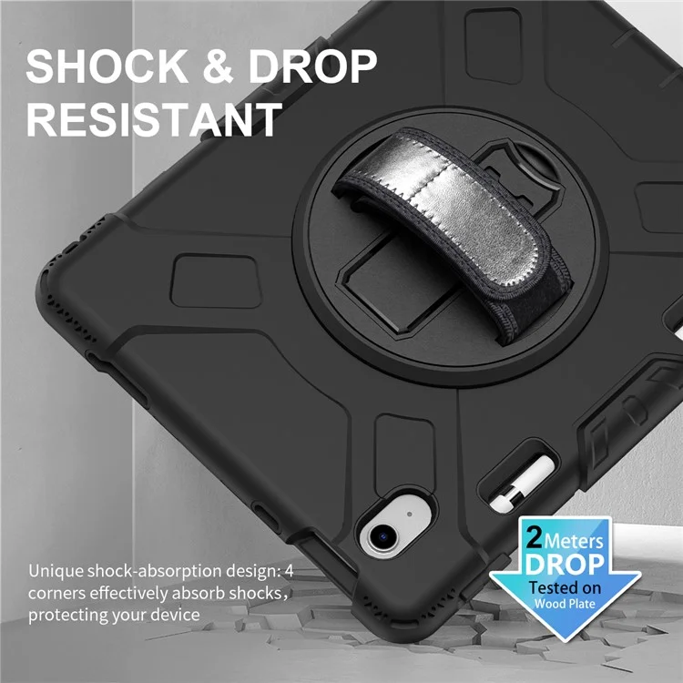 Pour iPad 10,9 (2022) Étui de protection antichoc avec support Étui de tablette en PC + silicone avec bandoulière - Noir