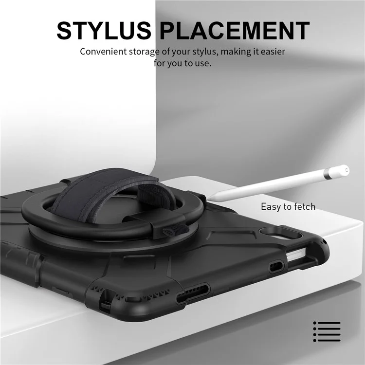 Stoßfeste Hülle für iPad 10.9 (2022) Kickstand Tablet Case Style S1 PC+Silikon Cover mit Schultergurt - Schwarz
