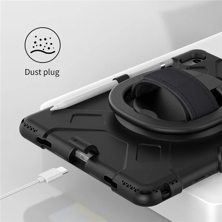 Stoßfeste Hülle für iPad 10.9 (2022) Kickstand Tablet Case Style S1 PC+Silikon Cover mit Schultergurt - Schwarz