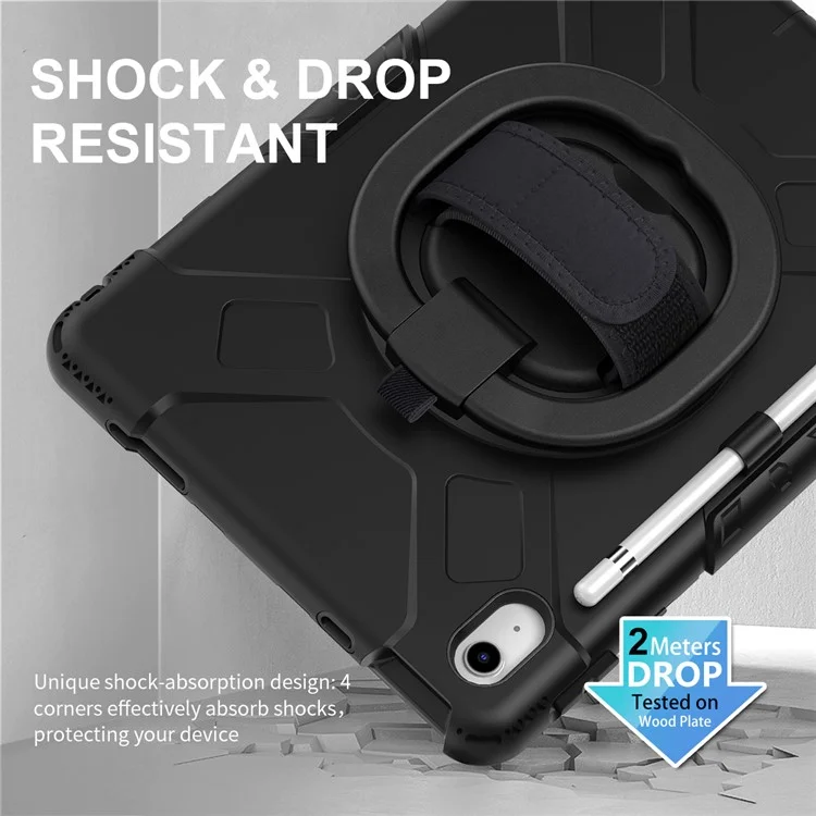 Stoßfeste Hülle für iPad 10.9 (2022) Kickstand Tablet Case Style S1 PC+Silikon Cover mit Schultergurt - Schwarz