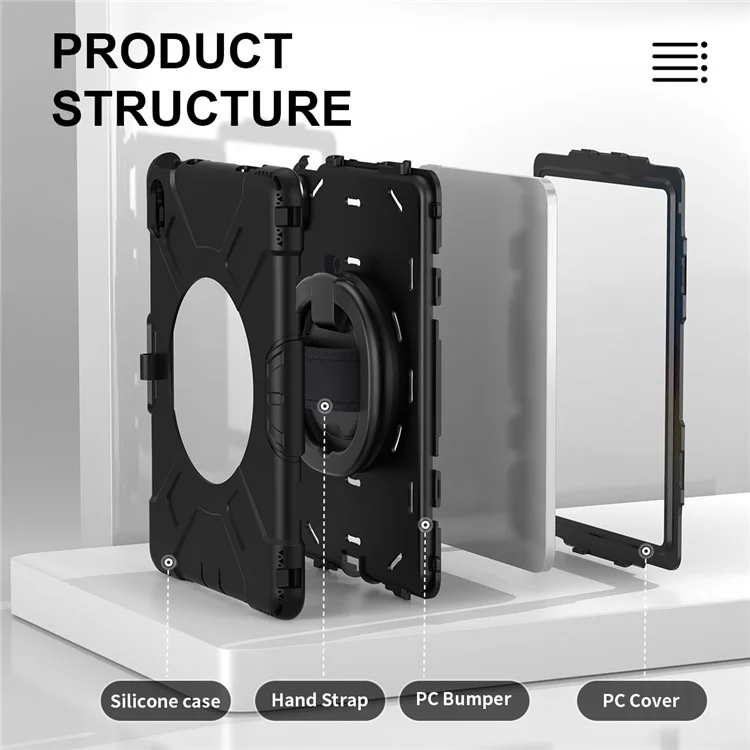 Stoßfeste Hülle für iPad 10.9 (2022) Kickstand Tablet Case Style S1 PC+Silikon Cover mit Schultergurt - Schwarz