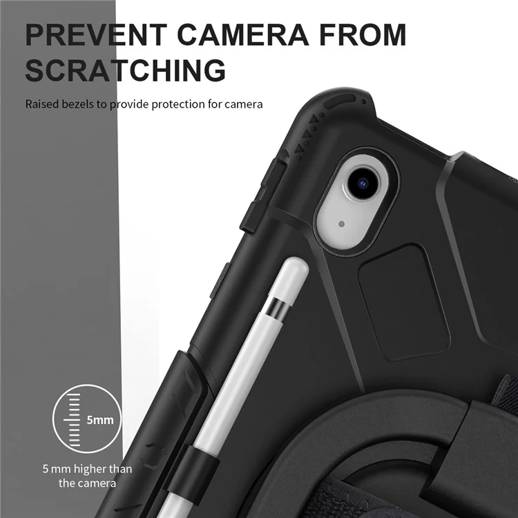 Stoßfeste Hülle für iPad 10.9 (2022) Kickstand Tablet Case Style S1 PC+Silikon Cover mit Schultergurt - Schwarz