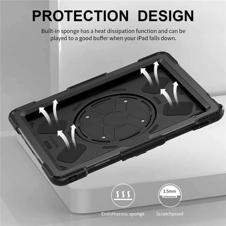 Stoßfeste Hülle für iPad 10.9 (2022) Kickstand Tablet Case Style S1 PC+Silikon Cover mit Schultergurt - Schwarz
