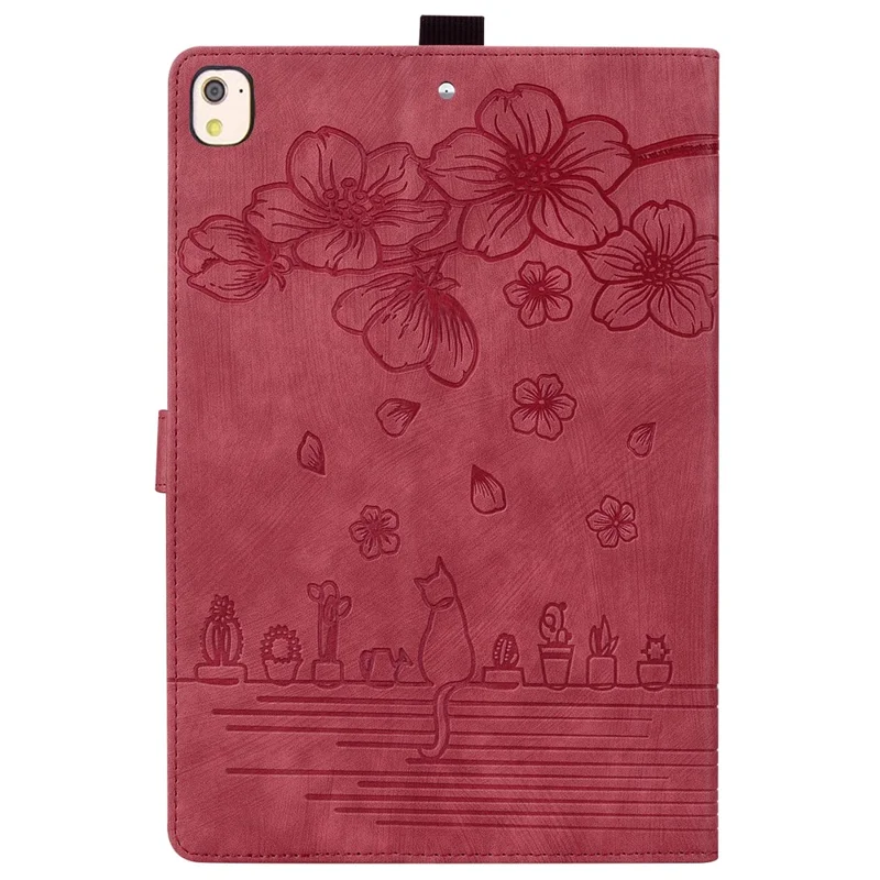 Obudowa skórzana z nadrukiem kwiatów i kotów do iPad 10,2 (2021) / (2019) / (2020) / iPad Air 10,5 cala (2019) / iPad Pro 10,5 cala (2017) - Czerwony wino