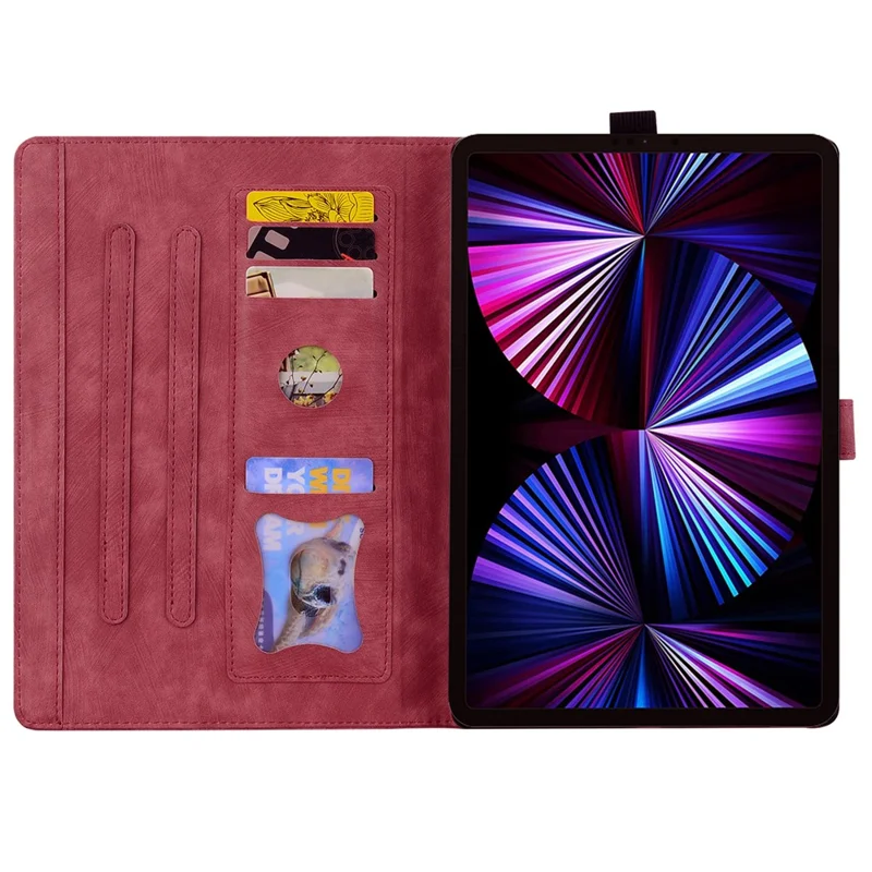 Obudowa skórzana z nadrukiem kwiatów i kotów do iPad 10,2 (2021) / (2019) / (2020) / iPad Air 10,5 cala (2019) / iPad Pro 10,5 cala (2017) - Czerwony wino