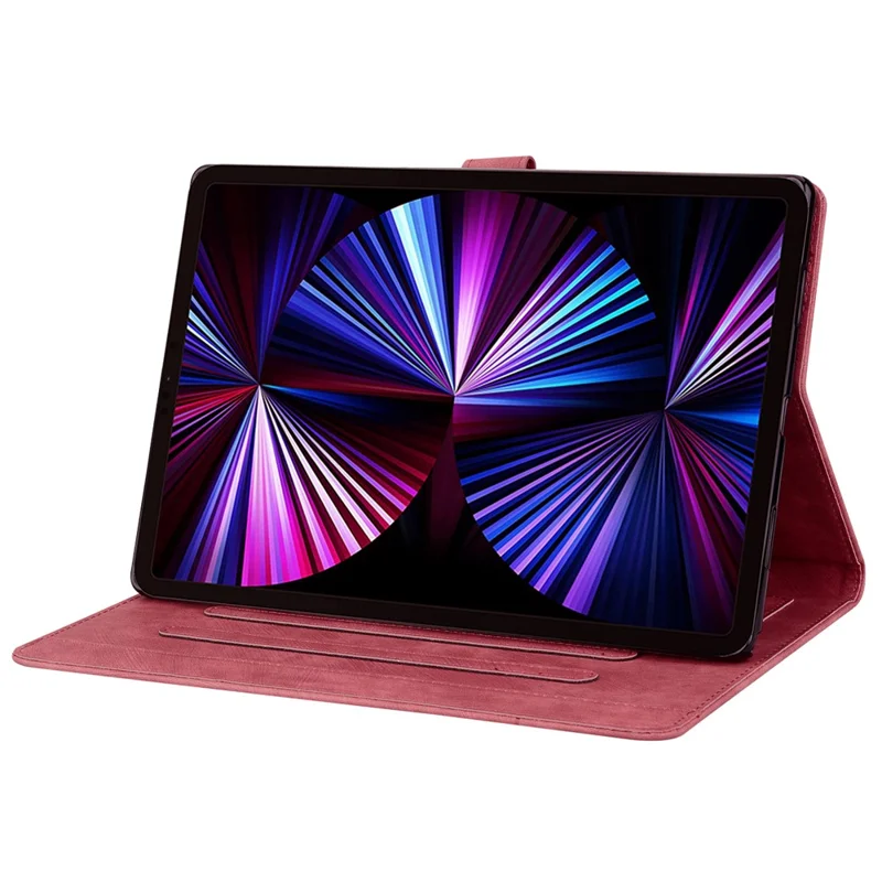 Obudowa skórzana z nadrukiem kwiatów i kotów do iPad 10,2 (2021) / (2019) / (2020) / iPad Air 10,5 cala (2019) / iPad Pro 10,5 cala (2017) - Czerwony wino