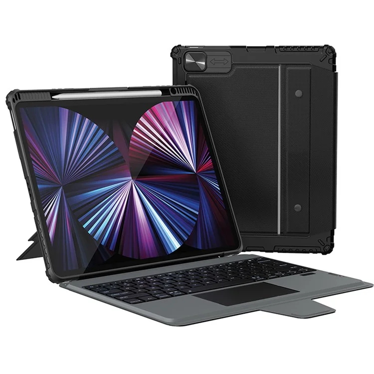 NILLKIN Bumper Combo Stand Tablet Case para iPad Pro 12.9 (2020) / (2021) / (2022) Capa Protetora de Couro PU + Teclado com Iluminação de Fundo