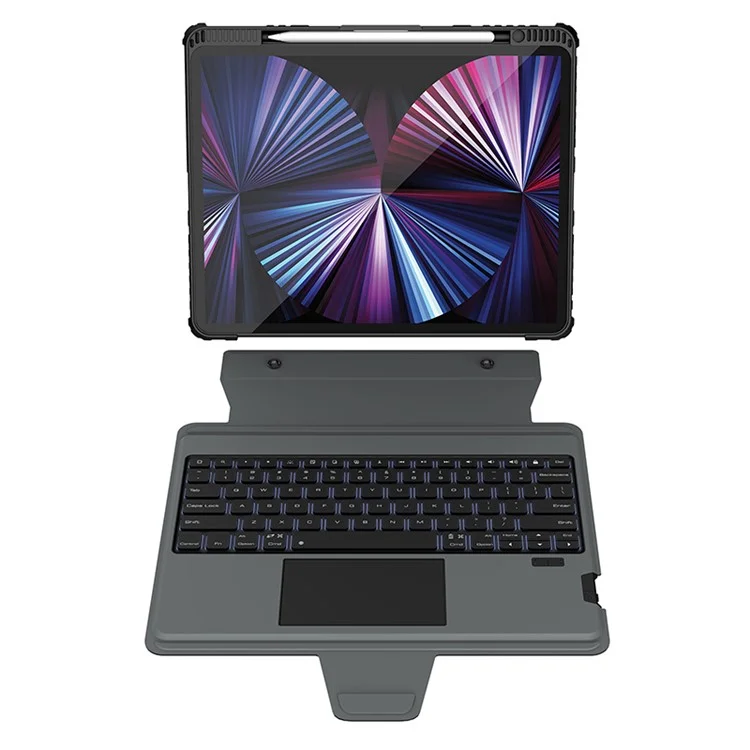 NILLKIN Bumper Combo Stand Tablet Case para iPad Pro 12.9 (2020) / (2021) / (2022) Capa Protetora de Couro PU + Teclado com Iluminação de Fundo