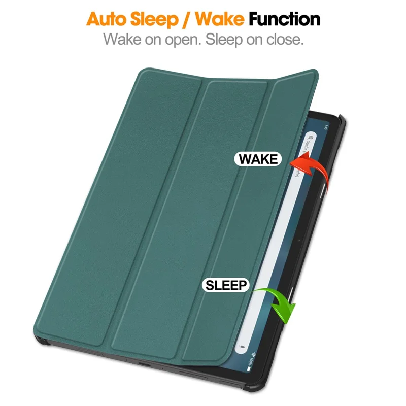For Amazon Fire Max 11 PU Leather Tablet Case Tr-fold Stand Cover with Auto Sleep / Wake - Blackish Green