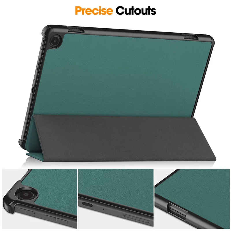For Amazon Fire Max 11 PU Leather Tablet Case Tr-fold Stand Cover with Auto Sleep / Wake - Blackish Green