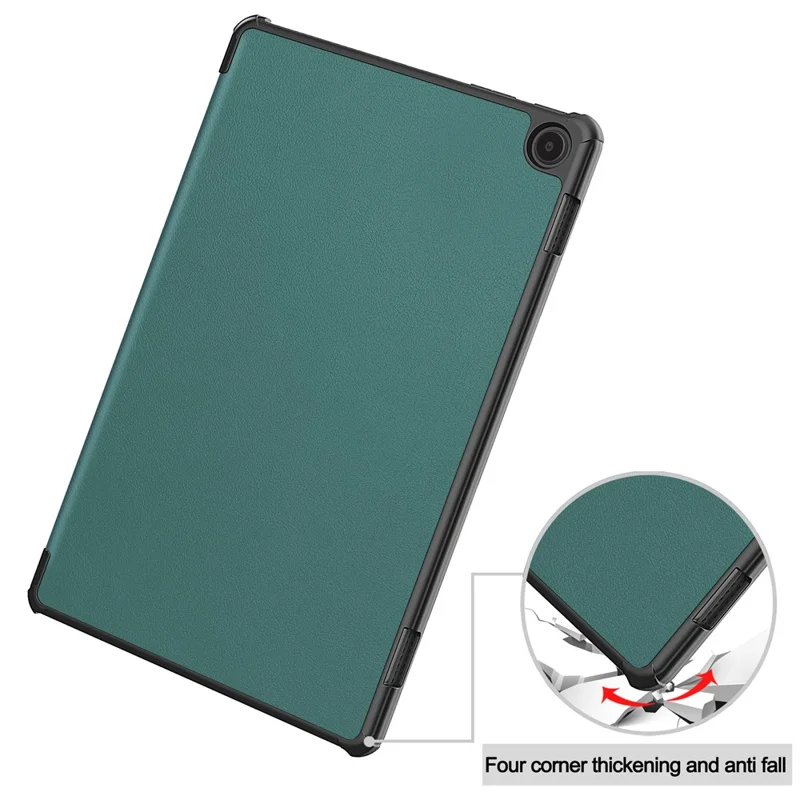 For Amazon Fire Max 11 PU Leather Tablet Case Tr-fold Stand Cover with Auto Sleep / Wake - Blackish Green
