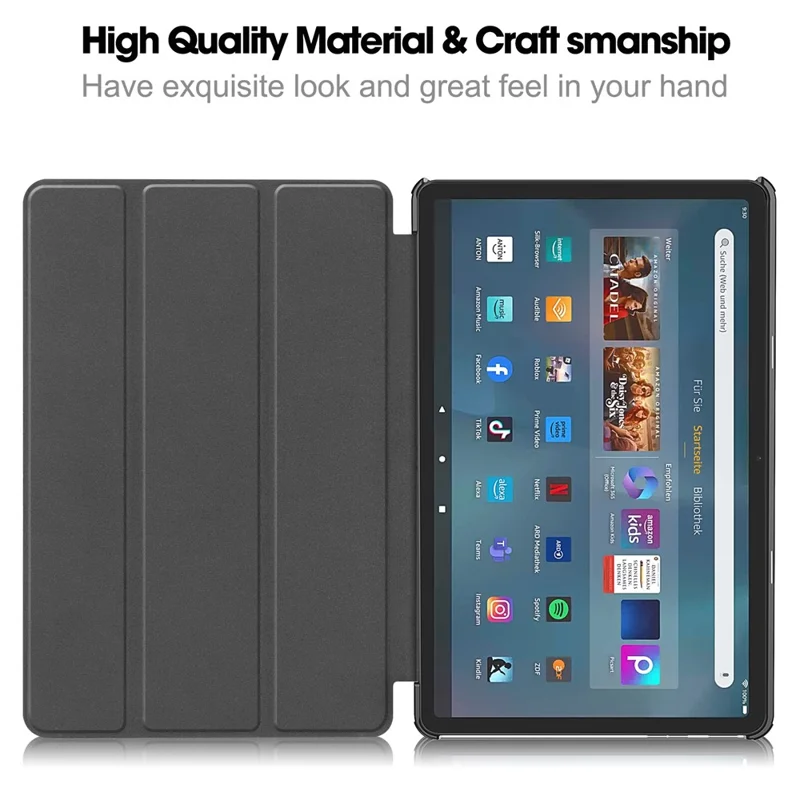 For Amazon Fire Max 11 PU Leather Tablet Case Tr-fold Stand Cover with Auto Sleep / Wake - Sky Blue