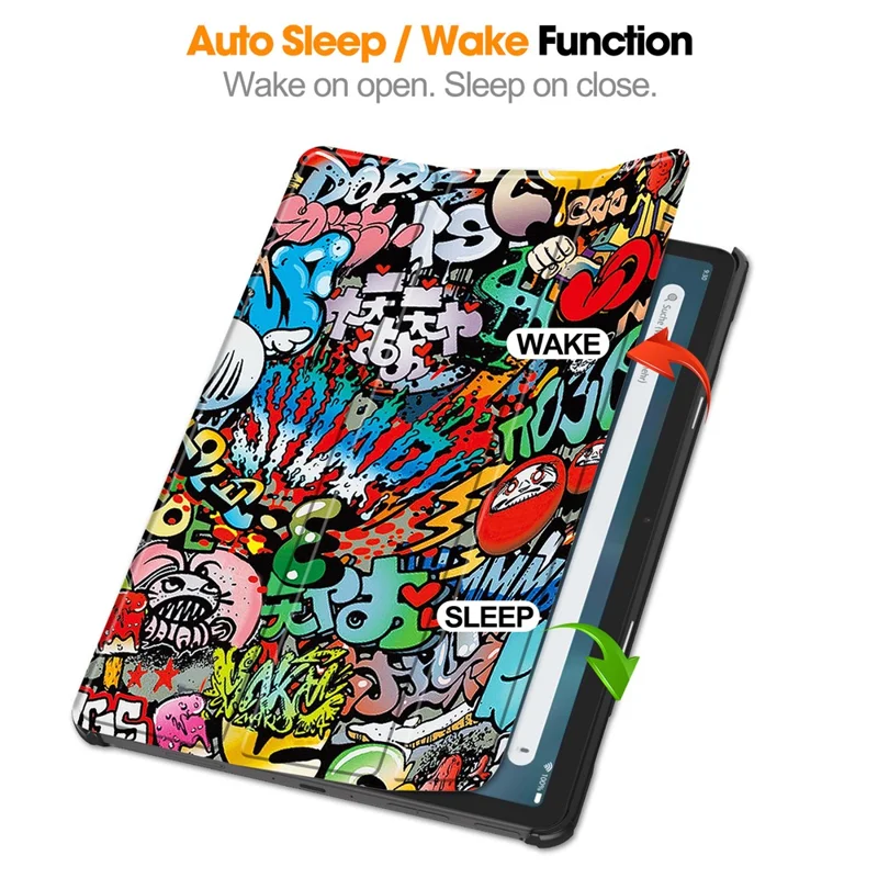 Voor Amazon Fire Max 11 Automatisch Inschakelen/Uitschakelen PU Leren Tablet Hoesje Drievoudig Standje Patroon Geprint Cover - Graffiti