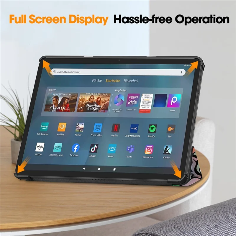 Voor Amazon Fire Max 11 Automatisch Inschakelen/Uitschakelen PU Leren Tablet Hoesje Drievoudig Standje Patroon Geprint Cover - Graffiti