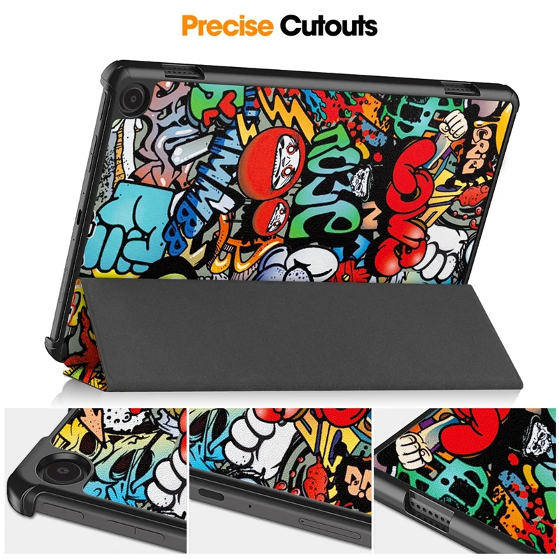 Voor Amazon Fire Max 11 Automatisch Inschakelen/Uitschakelen PU Leren Tablet Hoesje Drievoudig Standje Patroon Geprint Cover - Graffiti