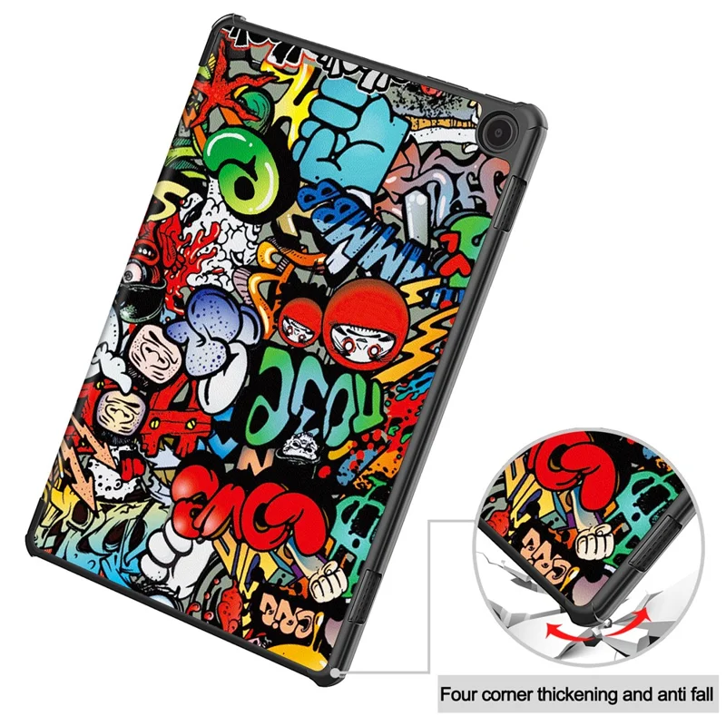 Voor Amazon Fire Max 11 Automatisch Inschakelen/Uitschakelen PU Leren Tablet Hoesje Drievoudig Standje Patroon Geprint Cover - Graffiti