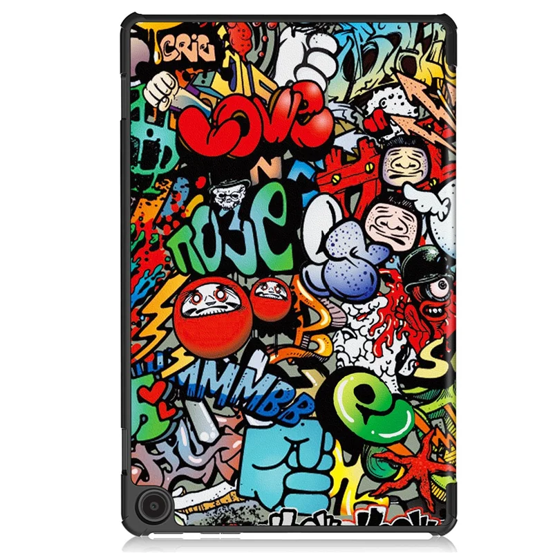 Voor Amazon Fire Max 11 Automatisch Inschakelen/Uitschakelen PU Leren Tablet Hoesje Drievoudig Standje Patroon Geprint Cover - Graffiti