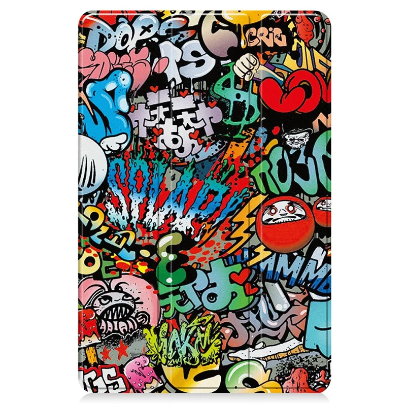 Voor Amazon Fire Max 11 Automatisch Inschakelen/Uitschakelen PU Leren Tablet Hoesje Drievoudig Standje Patroon Geprint Cover - Graffiti