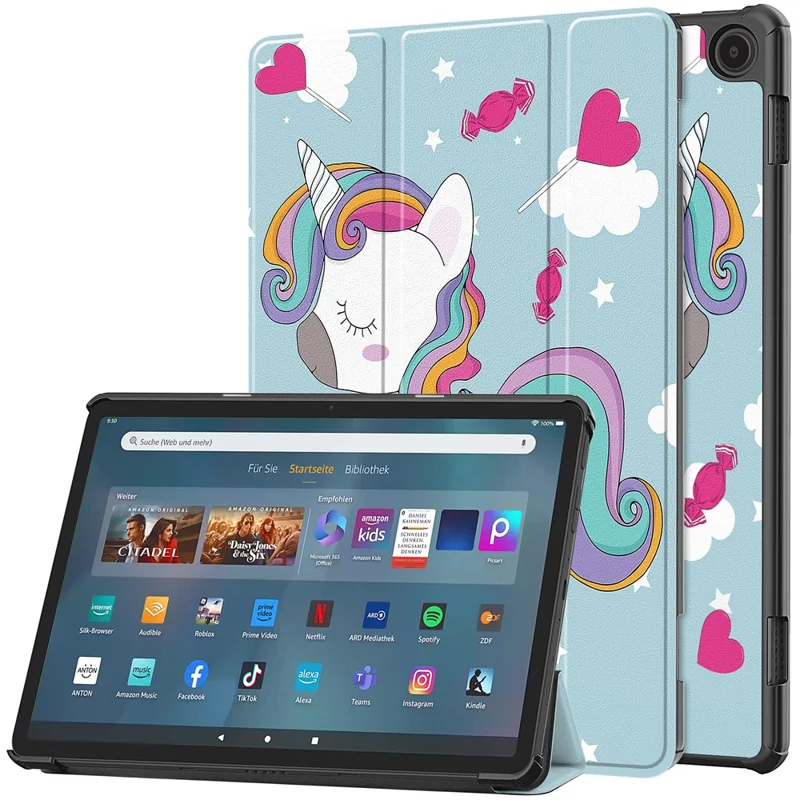 For Amazon Fire Max 11 Auto Wake / Sleep PU Leather Tablet Case Tri-fold Stand Pattern Printed Cover - Horse