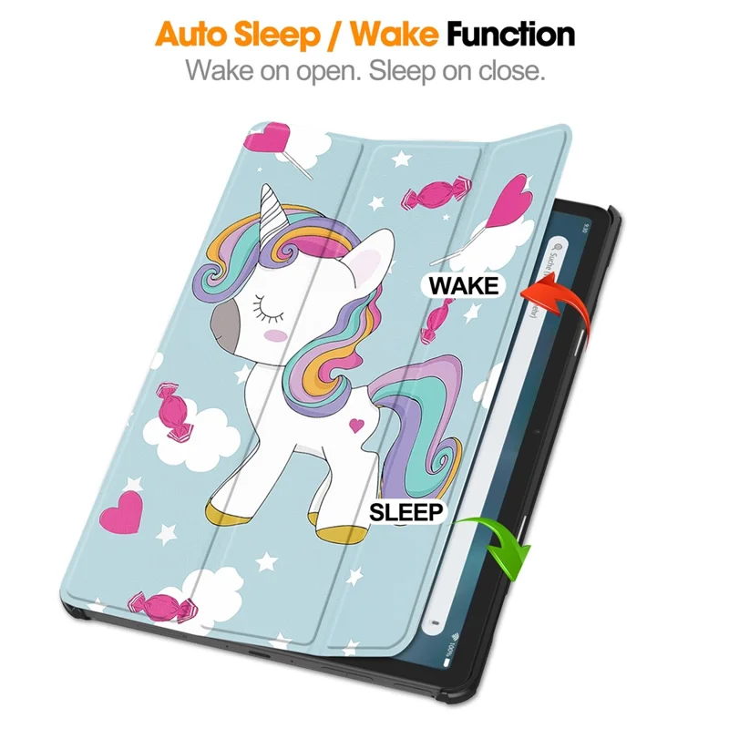 For Amazon Fire Max 11 Auto Wake / Sleep PU Leather Tablet Case Tri-fold Stand Pattern Printed Cover - Horse