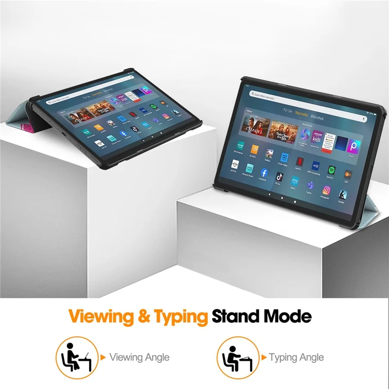 For Amazon Fire Max 11 Auto Wake / Sleep PU Leather Tablet Case Tri-fold Stand Pattern Printed Cover - Horse
