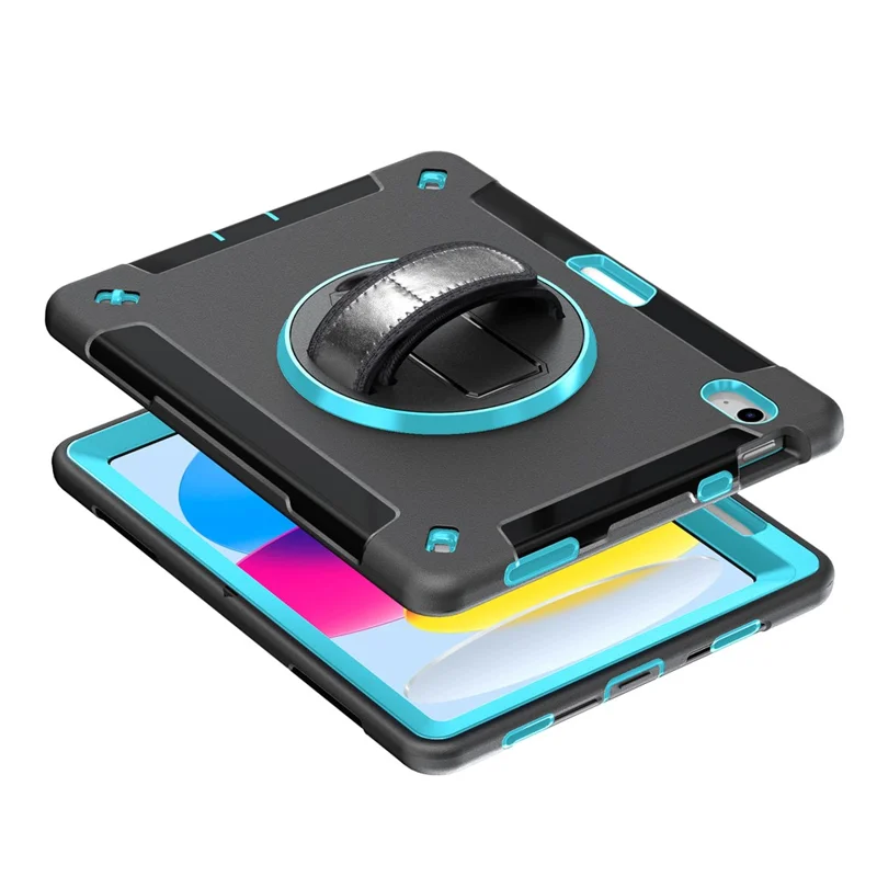 Kickstand Case for iPad (2025) / 10.9 (2022) TPU+PC Shockproof Anti-Drop Tablet Cover with PU Hand Strap, Pencil Slot - Mint Green PC