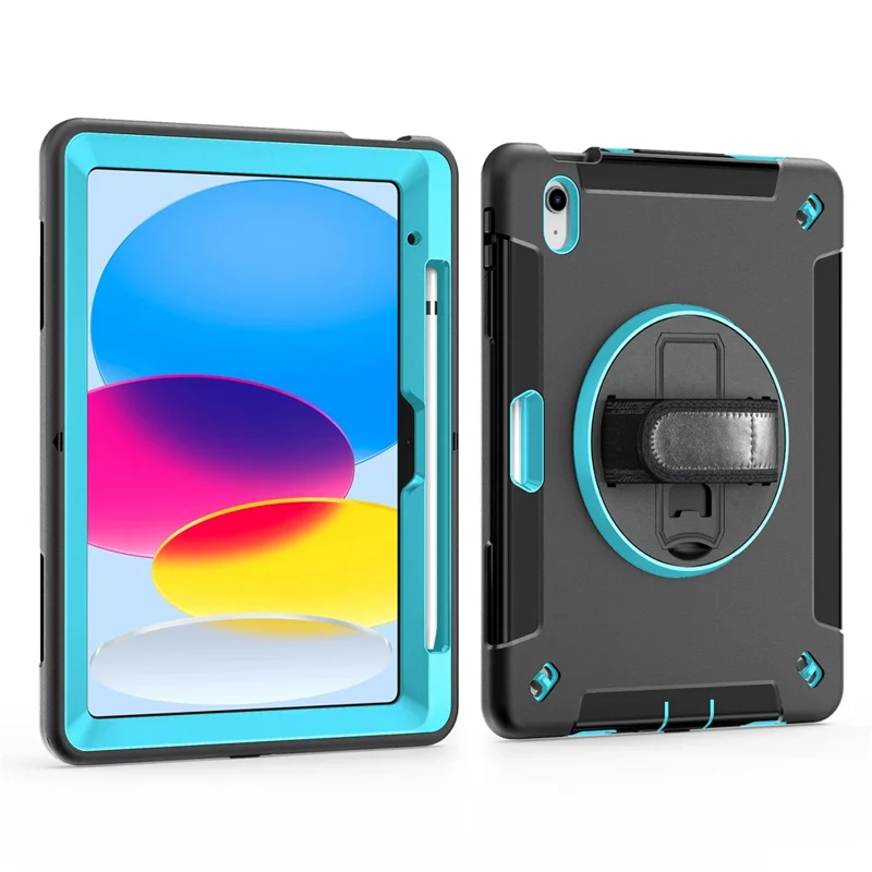 Kickstand Case for iPad (2025) / 10.9 (2022) TPU+PC Shockproof Anti-Drop Tablet Cover with PU Hand Strap, Pencil Slot - Mint Green PC