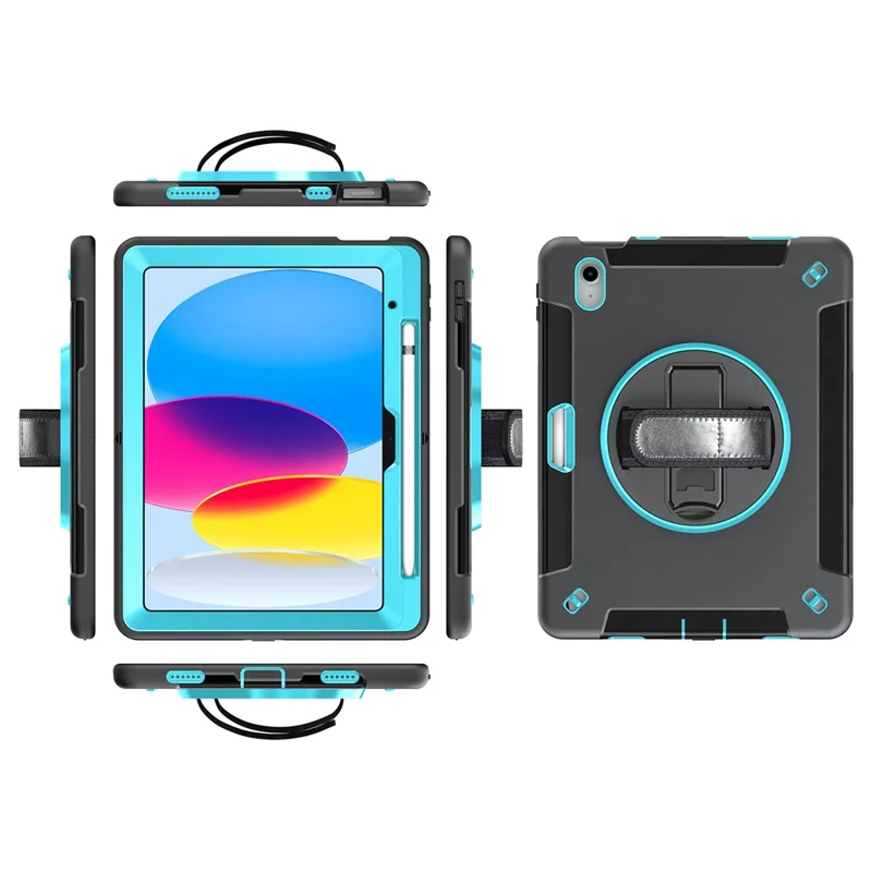 Kickstand Case for iPad (2025) / 10.9 (2022) TPU+PC Shockproof Anti-Drop Tablet Cover with PU Hand Strap, Pencil Slot - Mint Green PC