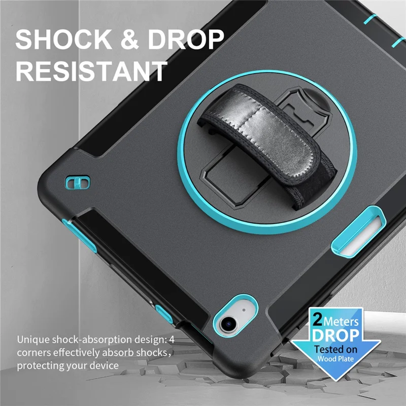 Kickstand Case for iPad (2025) / 10.9 (2022) TPU+PC Shockproof Anti-Drop Tablet Cover with PU Hand Strap, Pencil Slot - Mint Green PC