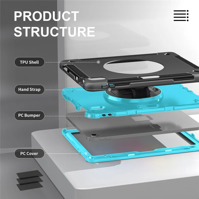 Kickstand Case for iPad (2025) / 10.9 (2022) TPU+PC Shockproof Anti-Drop Tablet Cover with PU Hand Strap, Pencil Slot - Mint Green PC