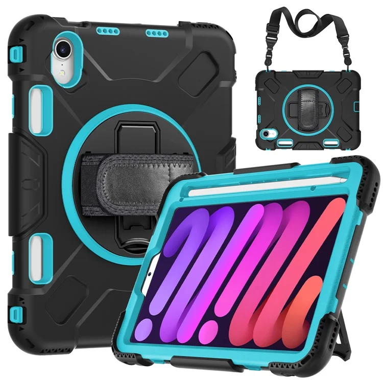 Pour iPad mini (2024) / mini (2021) PC+Silicone Tablet Case Protective Kickstand Cover with Pen Slot / Shoulder Strap - Vert menthe