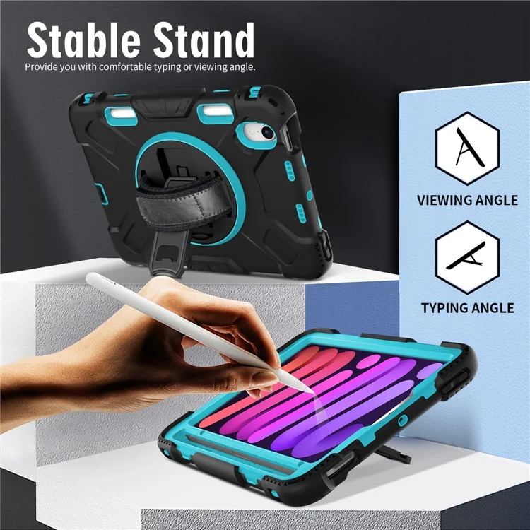 Pour iPad mini (2024) / mini (2021) PC+Silicone Tablet Case Protective Kickstand Cover with Pen Slot / Shoulder Strap - Vert menthe