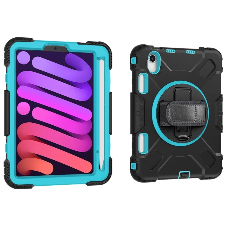 Pour iPad mini (2024) / mini (2021) PC+Silicone Tablet Case Protective Kickstand Cover with Pen Slot / Shoulder Strap - Vert menthe