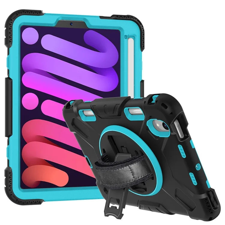 Pour iPad mini (2024) / mini (2021) PC+Silicone Tablet Case Protective Kickstand Cover with Pen Slot / Shoulder Strap - Vert menthe