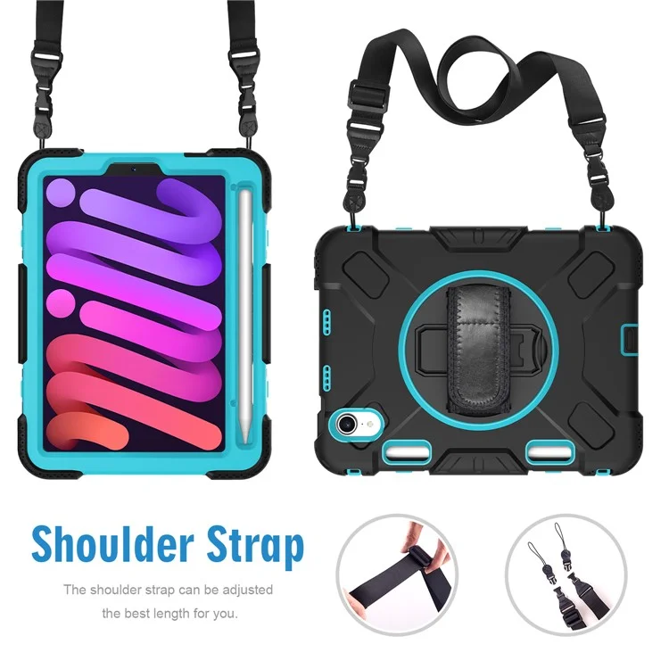 Pour iPad mini (2024) / mini (2021) PC+Silicone Tablet Case Protective Kickstand Cover with Pen Slot / Shoulder Strap - Vert menthe