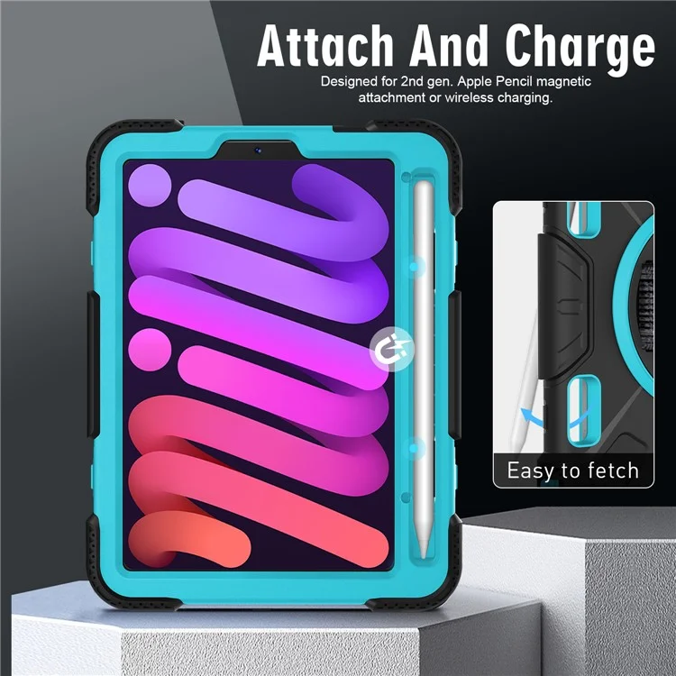 Pour iPad mini (2024) / mini (2021) PC+Silicone Tablet Case Protective Kickstand Cover with Pen Slot / Shoulder Strap - Vert menthe