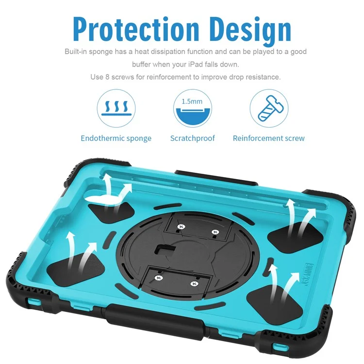 Pour iPad mini (2024) / mini (2021) PC+Silicone Tablet Case Protective Kickstand Cover with Pen Slot / Shoulder Strap - Vert menthe