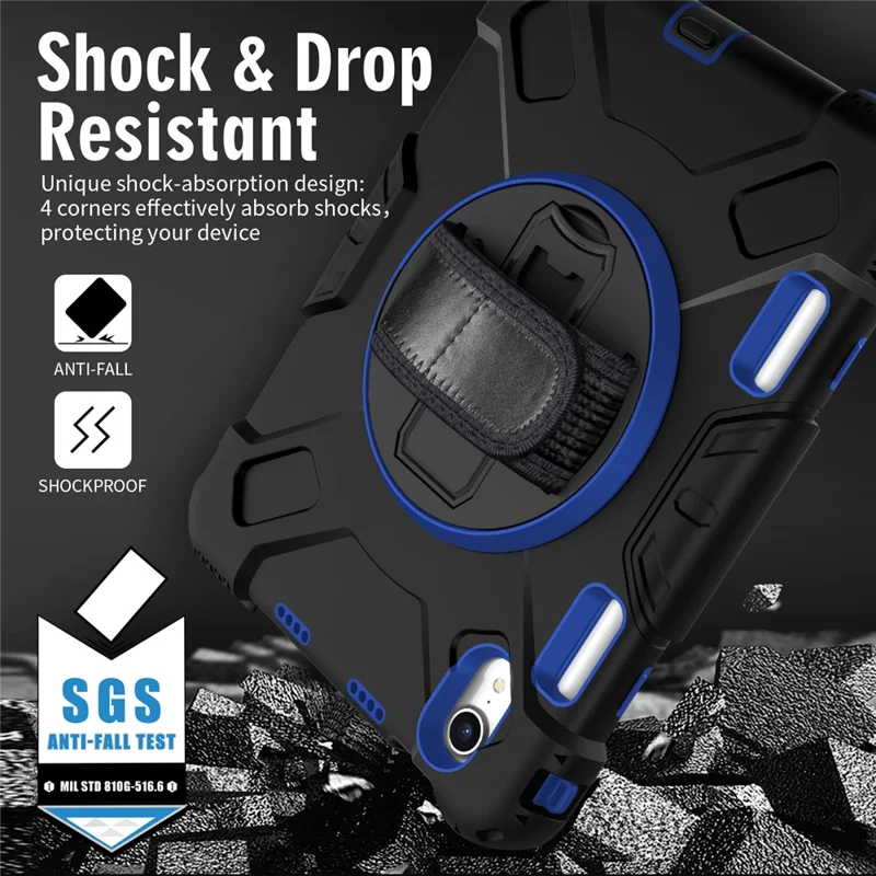 For iPad mini (2024) / mini (2021) PC+Silicone Tablet Case Protective Kickstand Cover with Pen Slot / Shoulder Strap - Dark Blue