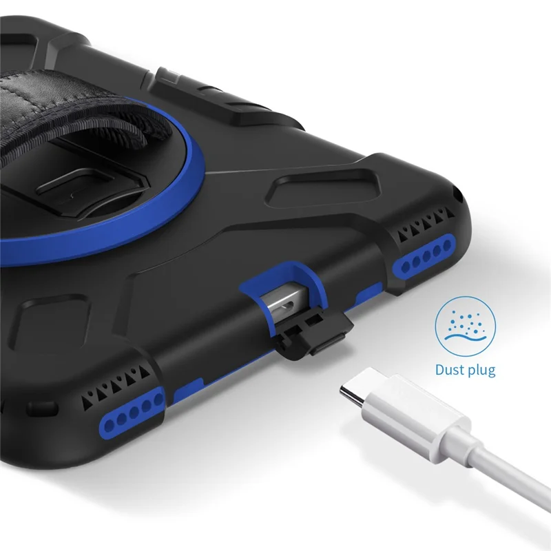 For iPad mini (2024) / mini (2021) PC+Silicone Tablet Case Protective Kickstand Cover with Pen Slot / Shoulder Strap - Dark Blue